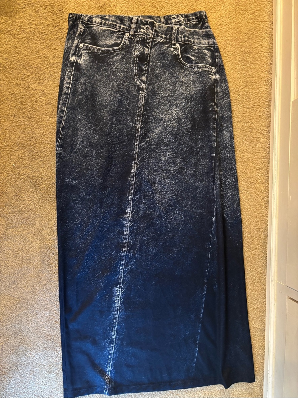 Zara Ombre Dark Blue to Light Blue Denim Print Maxi Skirt